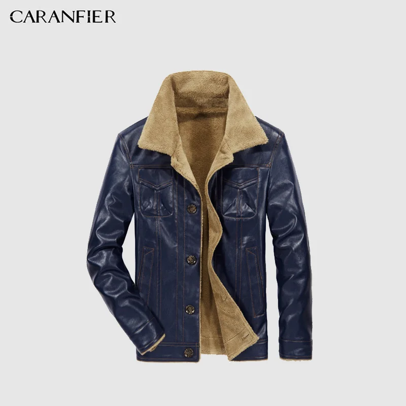 CARANFIER мужская кожаная куртка из ПУ деловая повседневная толстая теплая широкая
