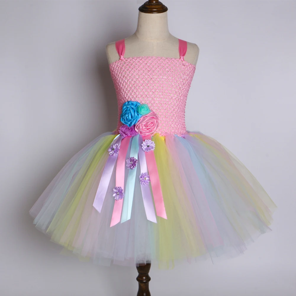 Пастельные девушки цветок Единорог Туту платье Милое детское Девичье для дня