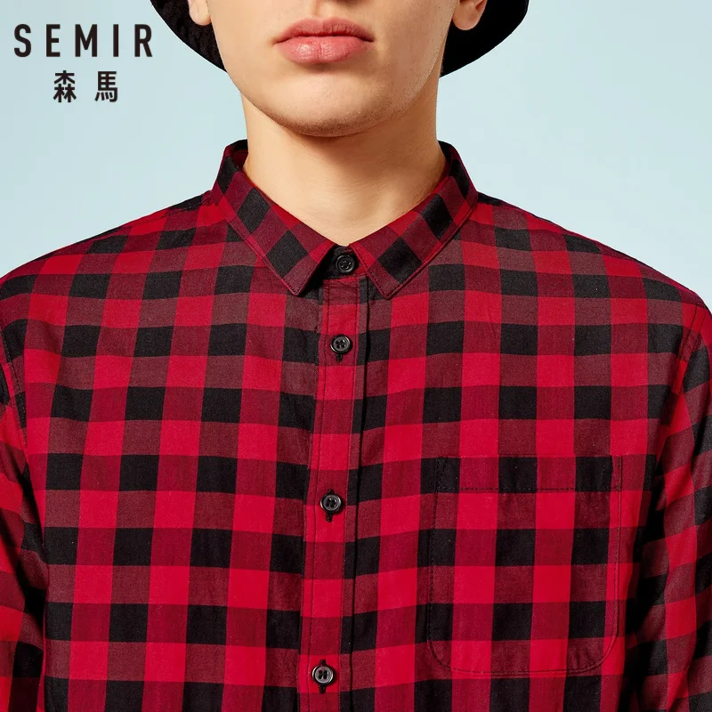 Мужская рубашка в клетку SEMIR из 100% хлопка с отложным воротником мужская длинными
