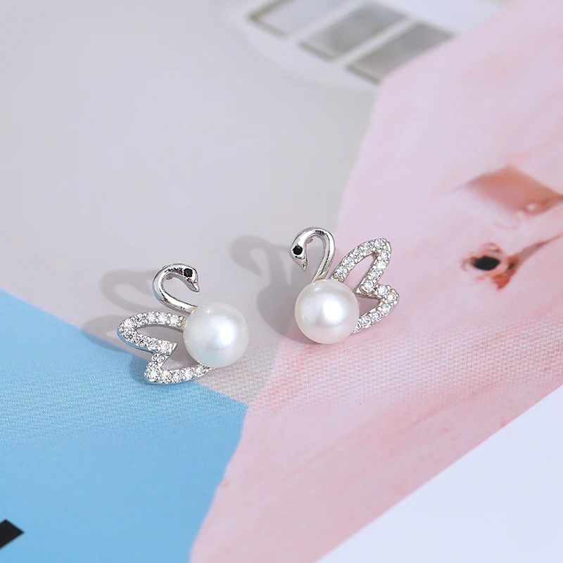 Серьги гвоздики DAIMI Silver Swan 6 7 мм белые серьги розовый пресноводный жемчуг|Серьги| |