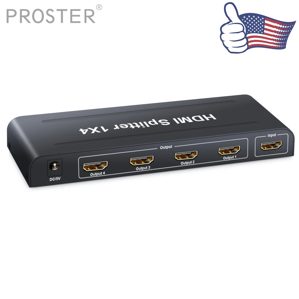 (Отправка от нас) Proster 1X4 HDMI сплиттер Поддержка 3D 1 вход 4 Выход 1080p 1x4 дистрибьюторы
