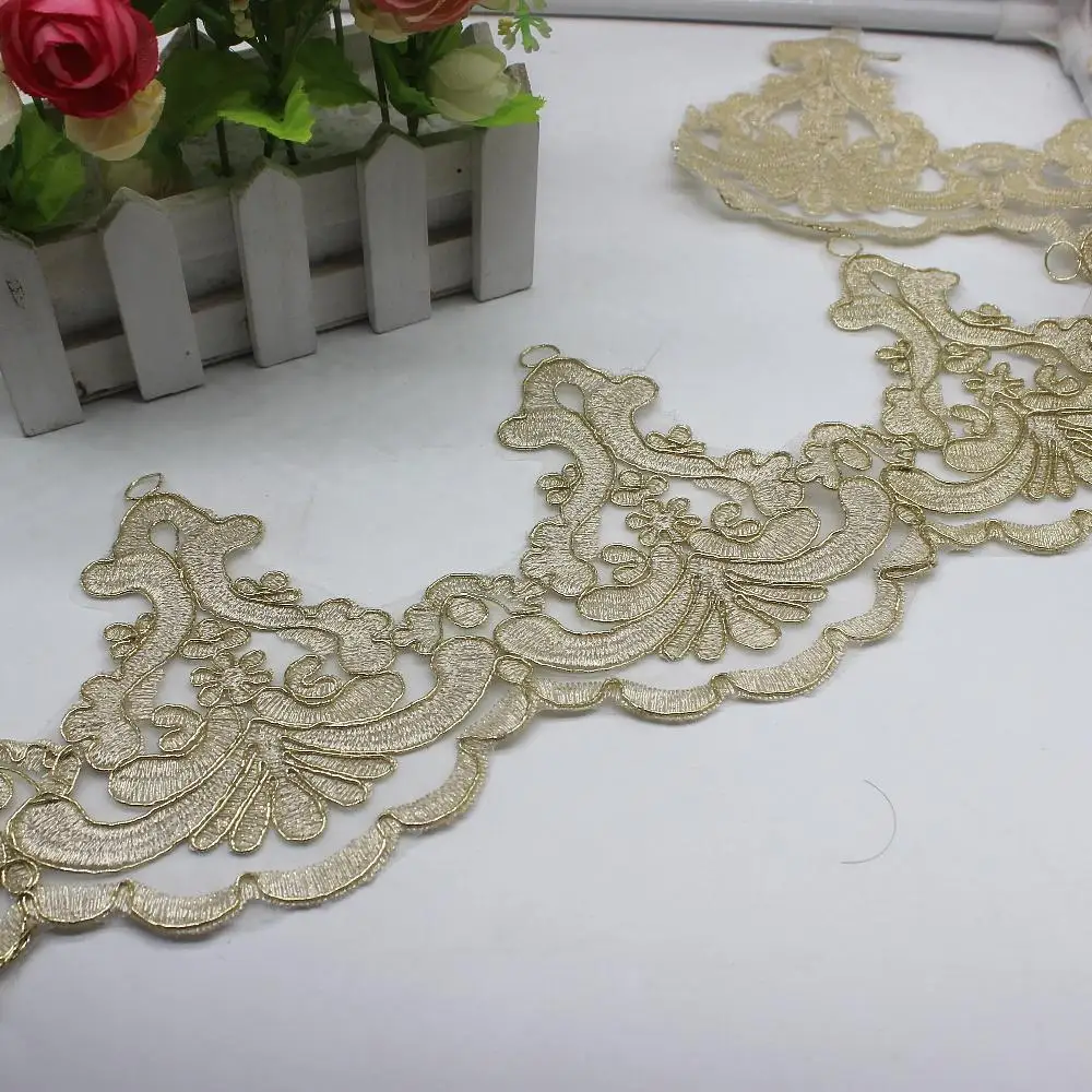 Light Champange 13CM Золотая вышитая кружевная ткань для свадебного платья, самодельная одежда, аппликация цвета шампанского, Золотая кружевная отделка, зубчатые свадебные пояса 13 см-32 см - Цвет: Light Champange 13CM