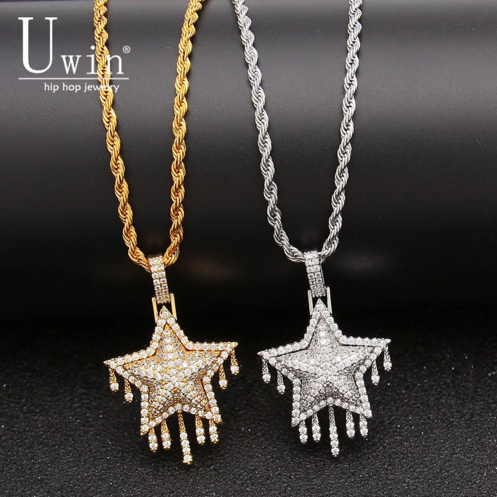 

UWIN Star Pendant AAA CZ Bling Iced Out Champagn Micro Paved Hip hop Necklace Tennis Chains Men's Hiphop Jewelry