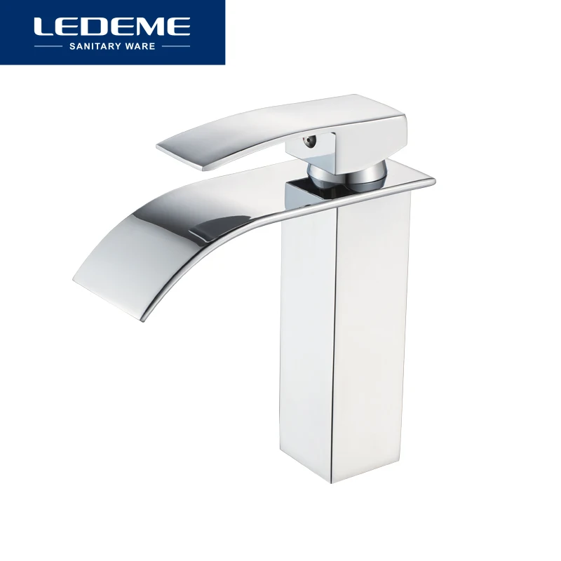 LEDEME Новый латунный Смеситель для раковины плоский Водопад дизайн на бортике с