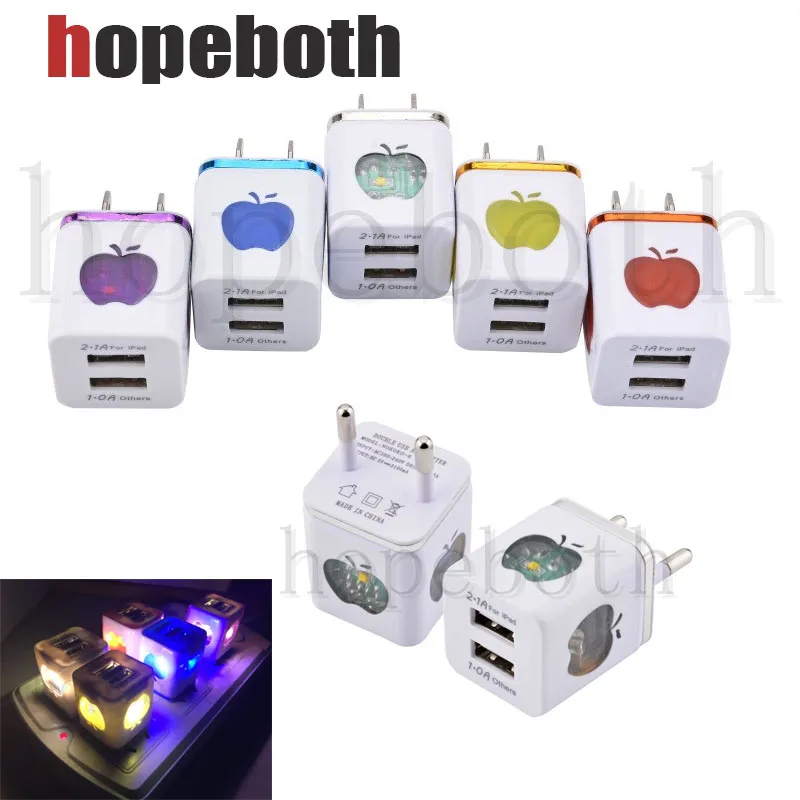 

LED USB 2 Port Wall Home Travel AC Charger Adapter EU US Plug Compatible For iPhone iPad Other Phones 50pcs/lot Free Shipping
