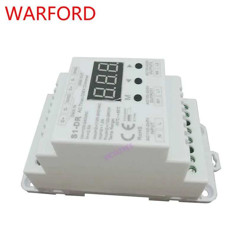 S1 DR AC100V 240V din рейку 2 канала 2CH AC симистор DMX диммер двухканальный выход кремния DMX512