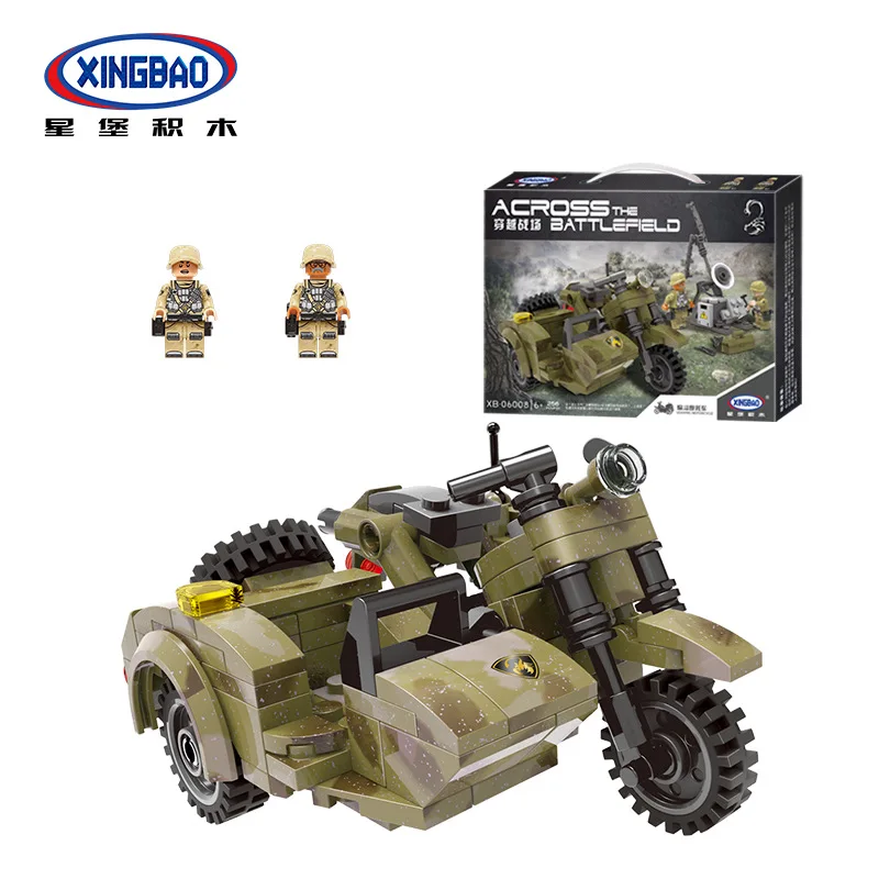 XINGBAO 06008 оригинальные 256 шт. Военная серия Наклонный армейский мотоцикл набор