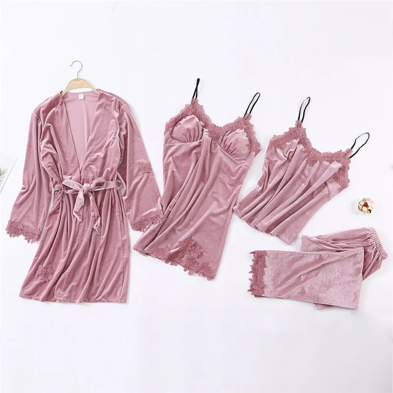 

4 piece women's summer pajamas set sexy lace pajamas set pyjamas home suit clothing sleepwear