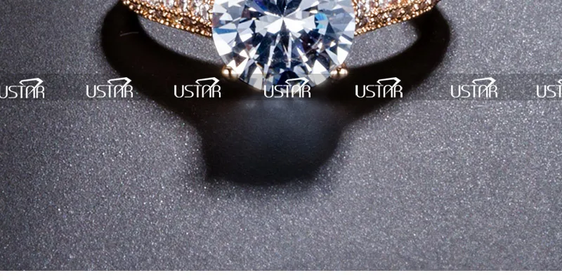 USTAR 1.25ct 7 мм AAA циркон обручальные кольца для женщин ювелирные изделия розовые золотистые Кристаллы Женские кольца для помолвки Anel высшего качества