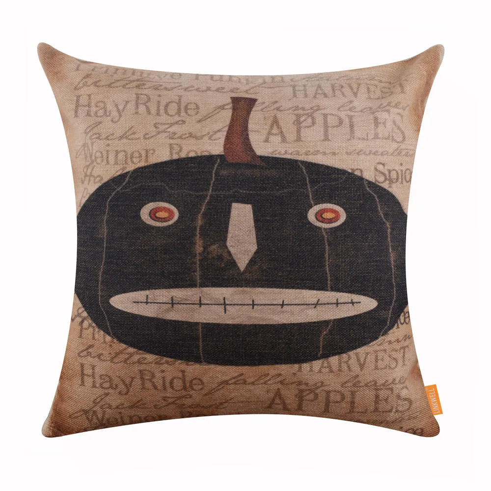 Мешковиная наволочка LINKWELL сезонное украшение черная кошка тыква фонарь призрак