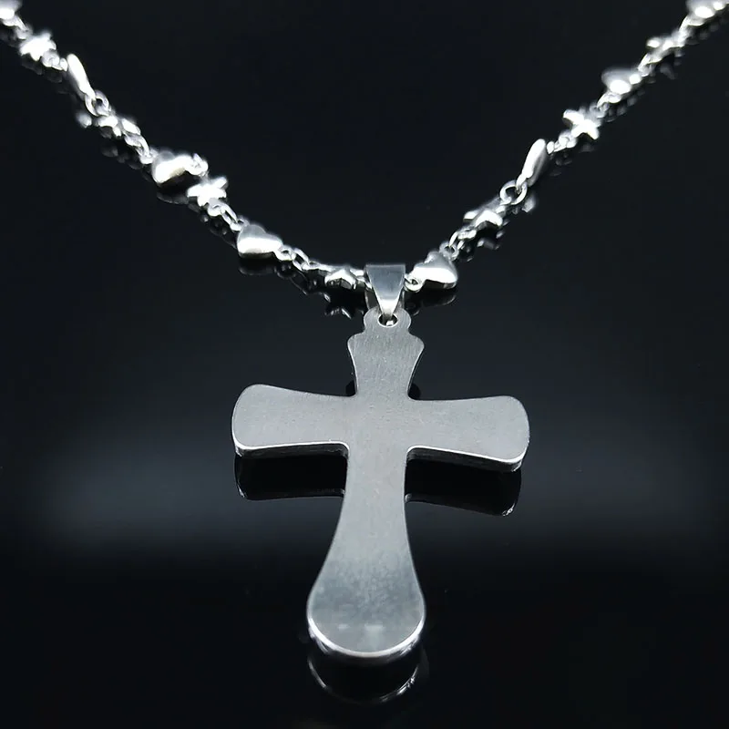 Женское длинное ожерелье из нержавеющей стали серебристое с крестом ювелирное