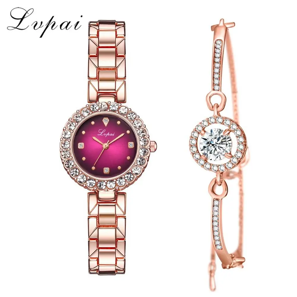 Rose Rose Set Модные золотые женские наручные часы, роскошные простые женские часы с браслетом, повседневные стильные женские Подарочные часы, 2 шт. в комплекте, стиль Ulzzang - Цвет: Rose Rose Set