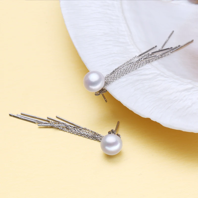 MITUO natural cultured Pearl earrings 925 Sterling Silver tassel wedding Jewelry Women Accessories with box | Украшения и