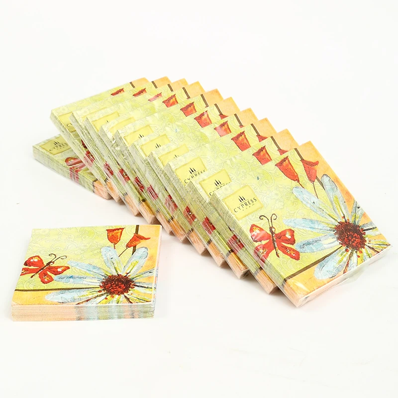Коктейльная бумага napkins 20pcs 25*25 см 3 слойные винтажные маргаритки бумажные