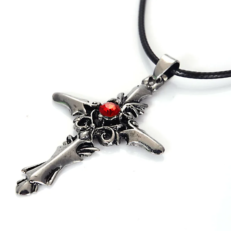 Wholesale Waxy code with Red crystal unique designed slide cross charm for Necklaces & Pendants For Men Fashion Men's Necklace