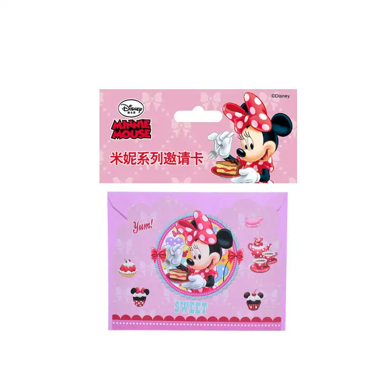 InvitationCard-6Pcs Горячая disney мультипликационный персонаж Минни Мышь тема скатерть Дети пользу розовый Бумага чашка пластина, рог Baby Shower предметы для украшения дня рождения - Цвет: InvitationCard-6Pcs