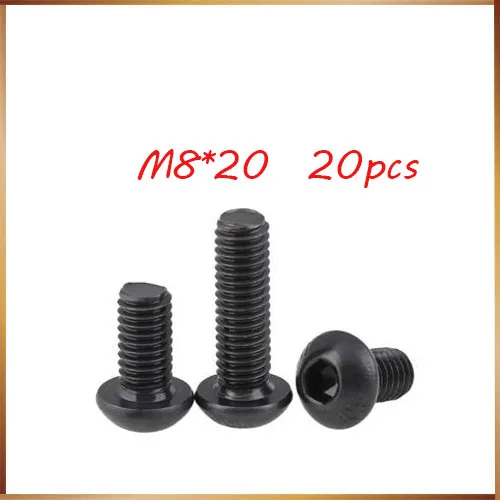 

Free Shipping 20pcs M8x20 mm M8*20 mm yuan cup Half round pan head black grade 10.9 carbon Steel Hex Socket Head Cap Screw