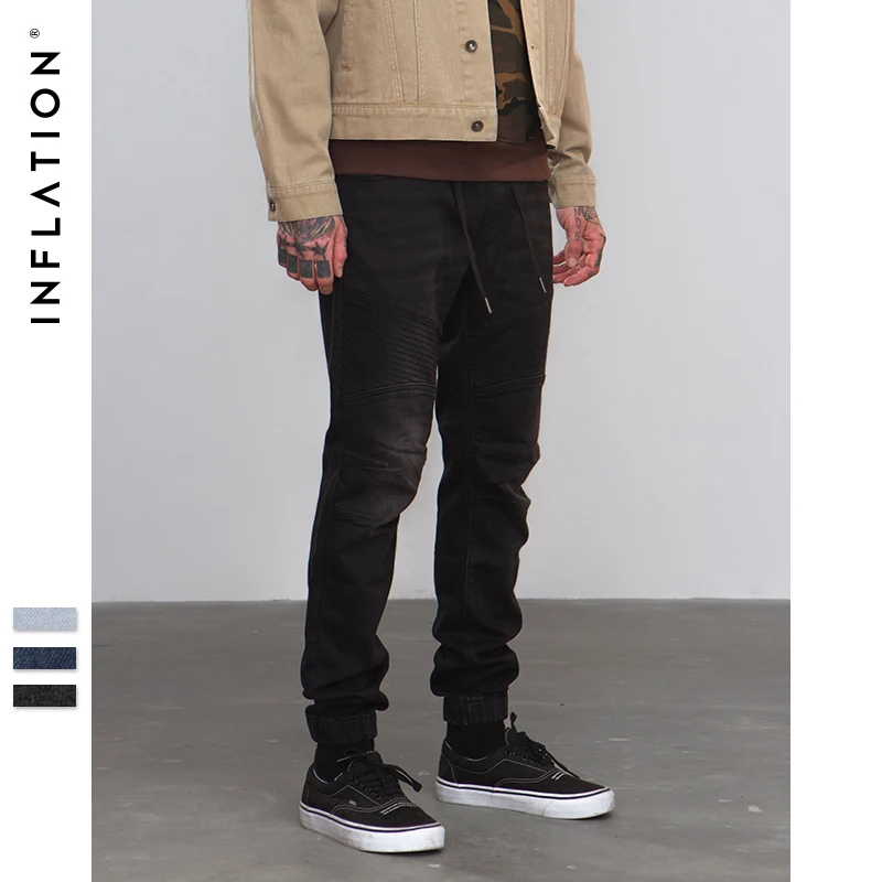 INFLATION 2018 A/W Men Jeans Denim Jogger Draw rope Design Hip Hop Joggers For Skinny Biker hop Pants 8881W | Мужская одежда