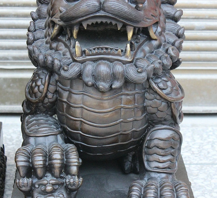 China FengShui Bronze Gilt Carved Wealth PiXiu Unicorn Beast Ball Statue Pair | Дом и сад