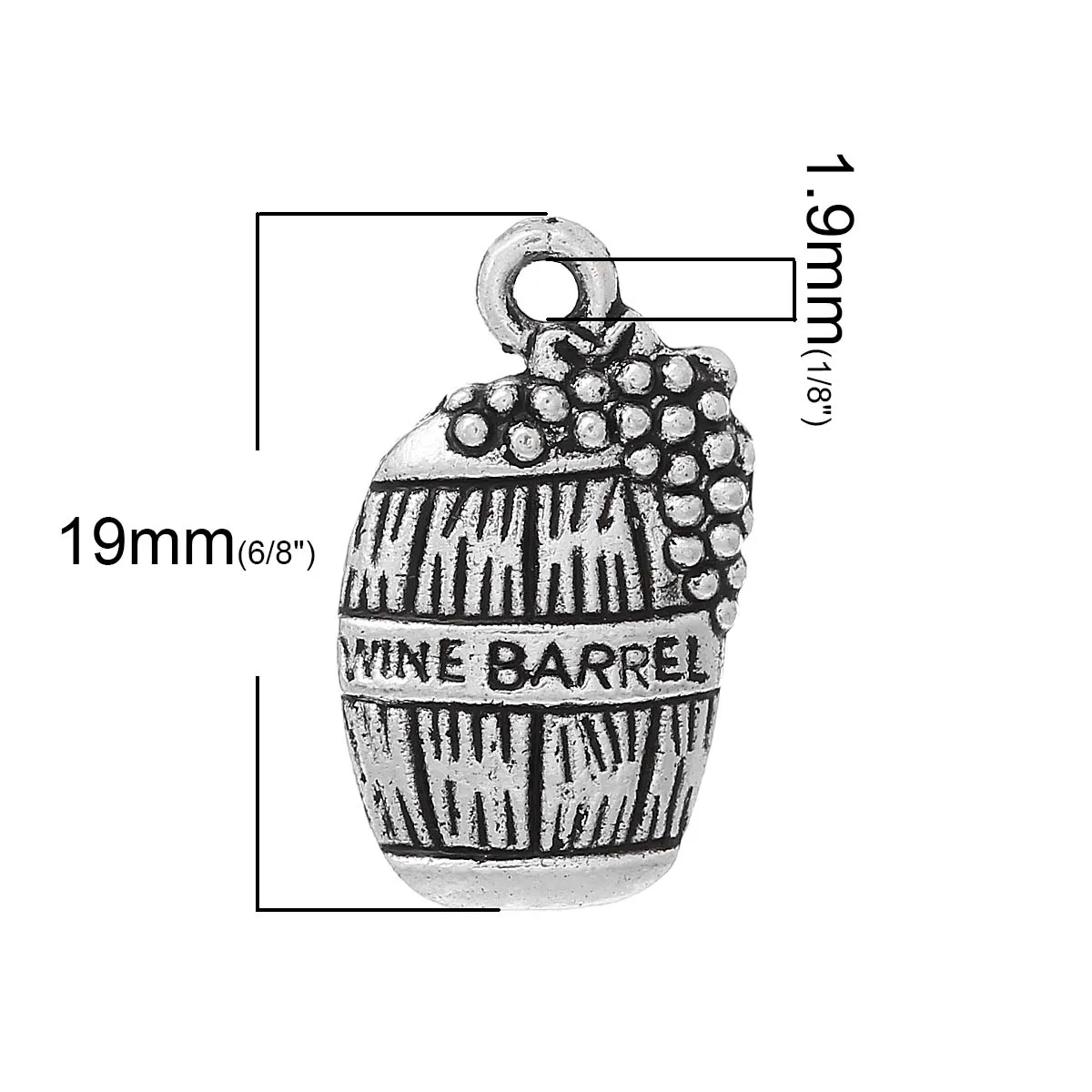 DoreenBeads Zinc Based Alloy Charms Barrel Antique Silver Color Message &quot Wine Carved 19mm( 6/8&quot) x 12mm( 4/8&quot) 9 PCs |