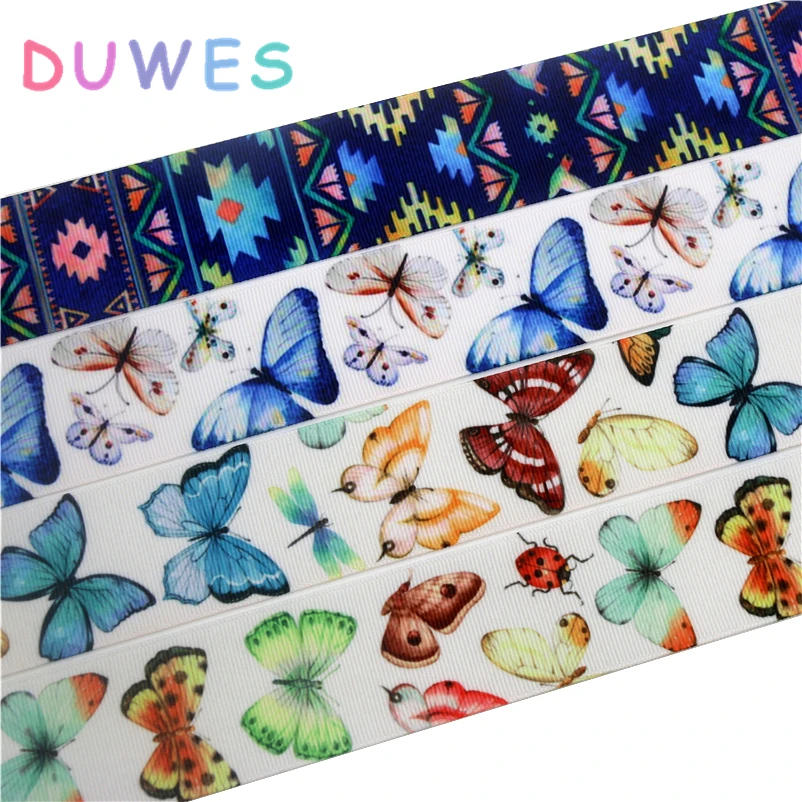 

DUWES 1.5'' 50yards aztec butterfly printed grosgrain Ribbon Accessory hairbow headwear decoration DIY Wholesale 38mm D1007