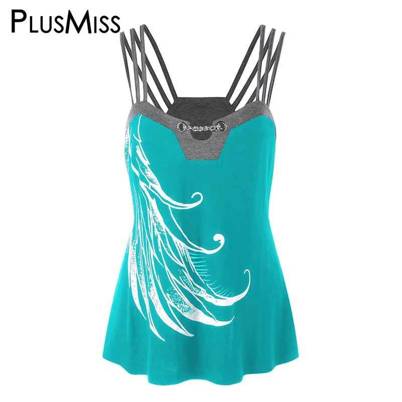 PlusMiss/Большие размеры 5XL 4XL сексуальный топ на бретельках украшенный цепочками с