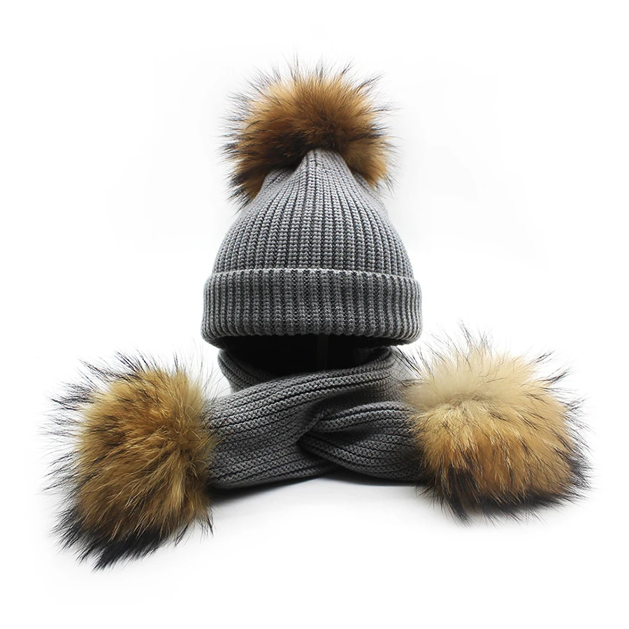 Фото New Winter Baby Girls Boy Real Raccoon Knitted Hat Scarf Set With Fur Pompom Ball Caps Children Hats Kids Warm Beanie Suits New Winter Baby Girls Boy Real Raccoon Knitted Hat Scarf Set With Fur Pompom Ball Caps Children Hats Kids Warm Beanie Suits