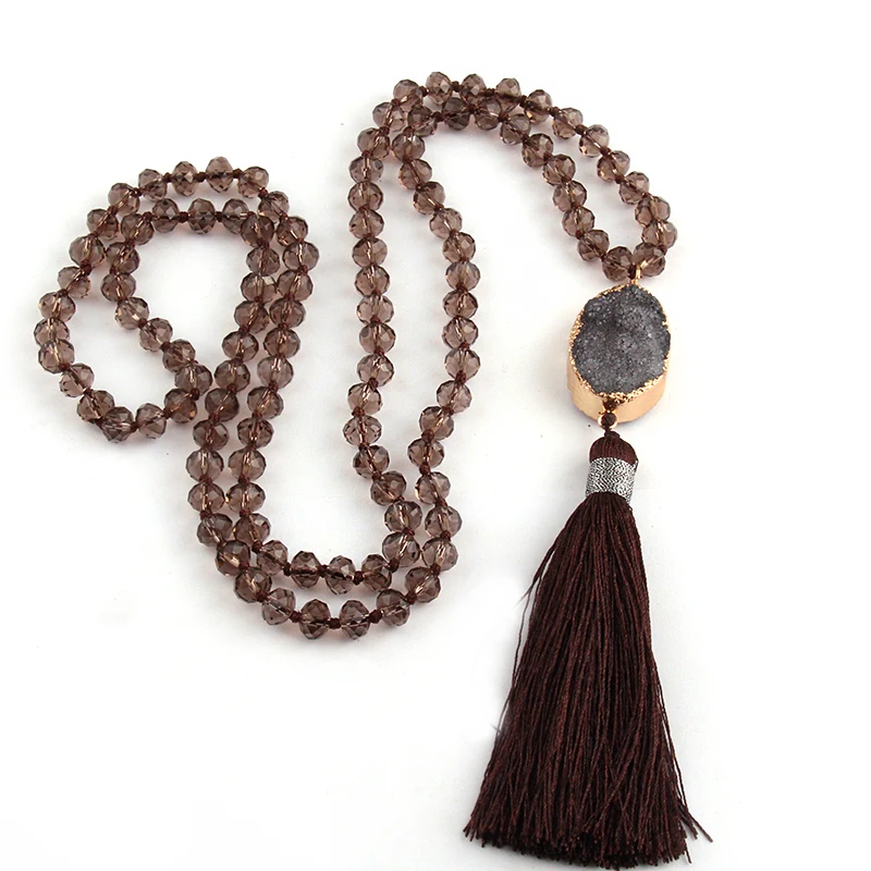 MOODPC модное богемное Темно коричневое хрустальное ожерелье с длинной