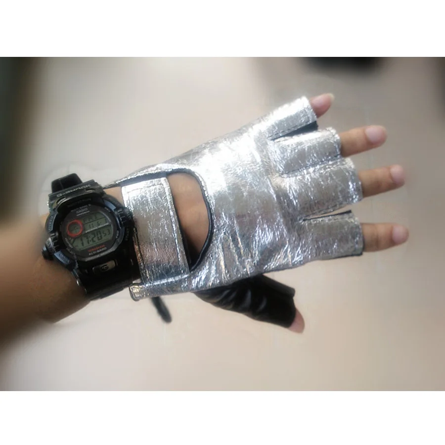 Хип хоп DS Space кожаные серебряные перчатки мужские варежки танцевальная одежда