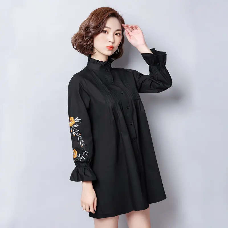 Рубашка с вышивкой размера плюс 4XL 5XL, женские топы, модная блузка, Женская длинная рубашка, женская блуза, женские повседневные блузки, блузы C3911