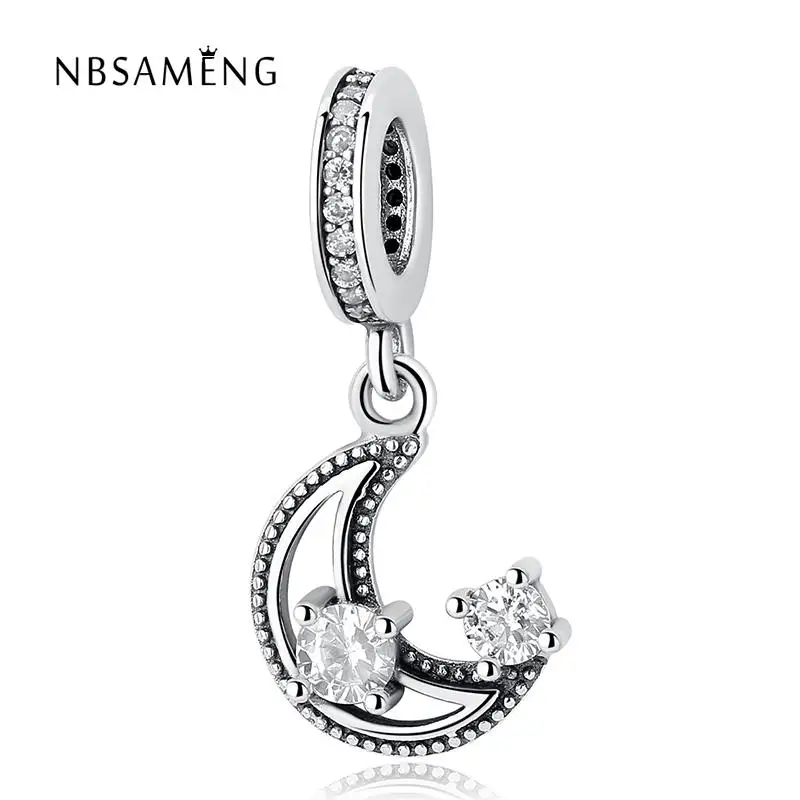 

Authentic 100% 925 Sterling Silver Bead Crystal Bending Moon Shine Charm Bead Fit Original Bracelets DIY Fine Jewelry