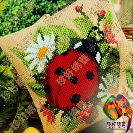 Цвет: желтый DIY Kit рукоделие Crewel Пряжа Вышивка Подушка Чехол для подушки вышивка крестиком Подушка Чехол Наборы комплекты одежды с принтом «бабочка» «божья коровка» - Цвет: Цвет: желтый
