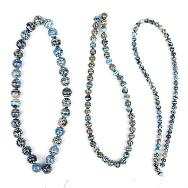 Semi-finished Dark Blue Stripe Turquoise Diy Bracelet Necklace 15inch gem 6/8/10/12mm Size For Jewel Making Loose beads H356 | Украшения и