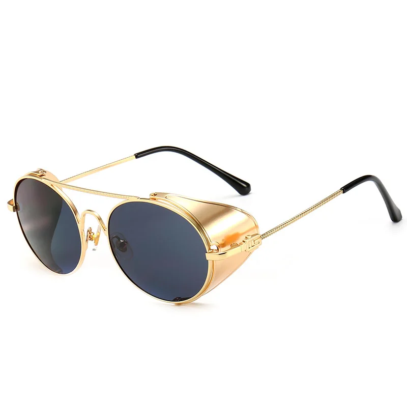 C05GoldBlack Новые роскошные металлические стимпанк стильные солнцезащитные очки мужские панк боковая защита Ретро Круглые Солнцезащитные очки UV400 очки PL1143 - Цвет линз: C05GoldBlack