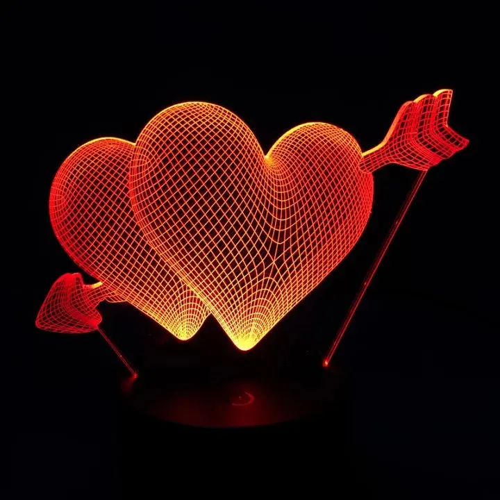 Красивый RGB светильник в форме сердца 3D со стрелками Купидона ночник для спальни