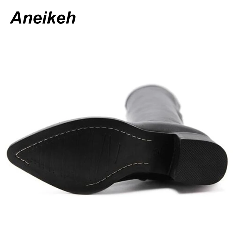 Aneikeh/осенне-зимние женские сапоги выше колена; эластичные сапоги до бедра; облегающие высокие рыцарские зимние сапоги из искусственной кожи; женская обувь