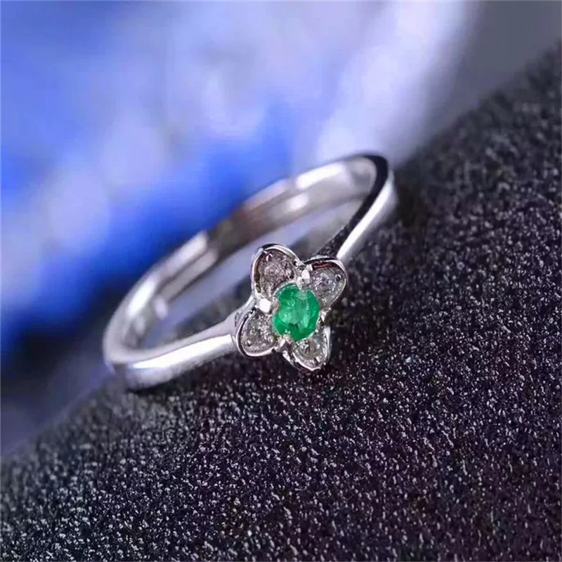 

green emerald Ring Natural gemstone forefinger 925 sterling silver trendy Elegant Three round women party Jewelry