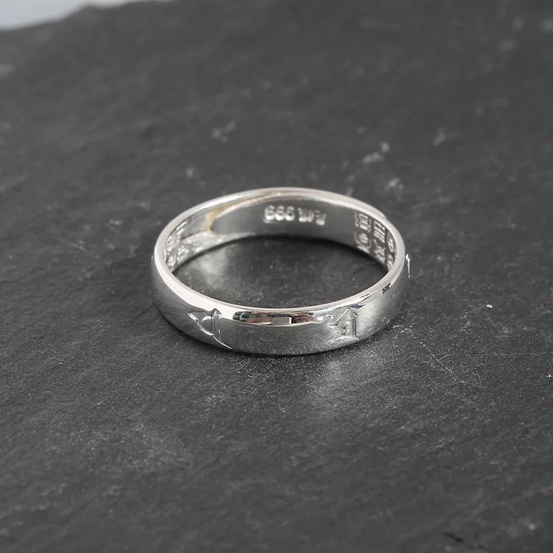 Flyleaf Sculpture Six Words Mantra Open Ring Men Real 925 Sterling Silver Rings For Women Fine Jewelry Personalized High Quality