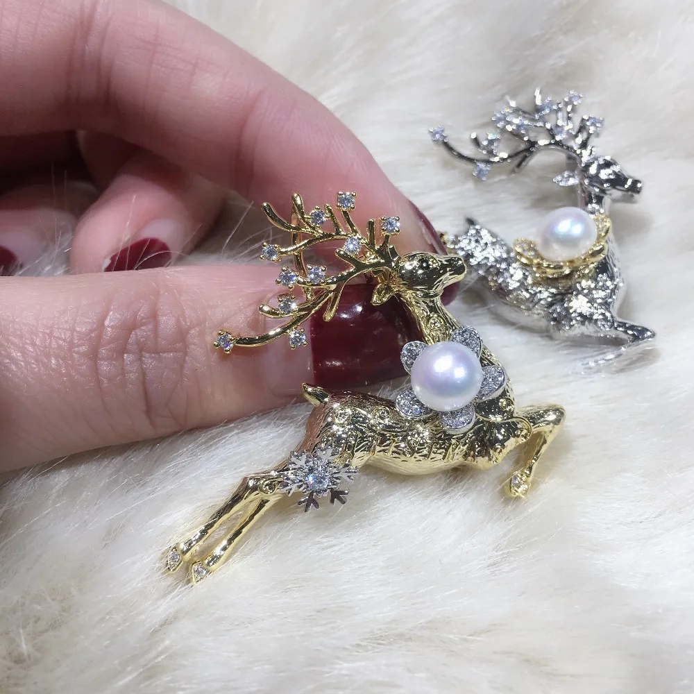 ZHBORUINI 2019 New Fine Jewelry Natural Freshwater Pearl Brooch Elk Pins Women Dropshipping Christmas Gift | Украшения и