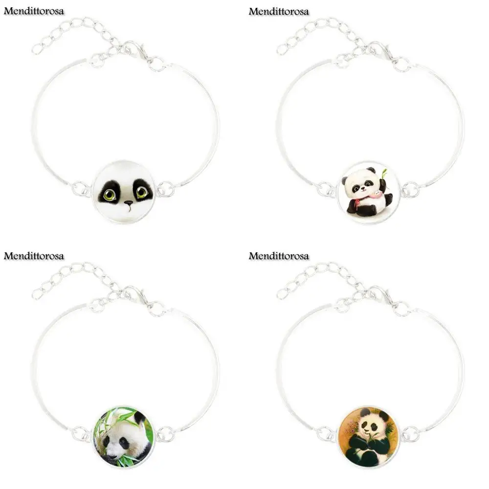 Браслет кожаный унисекс с изображением гигантской панды черный бижутерия со