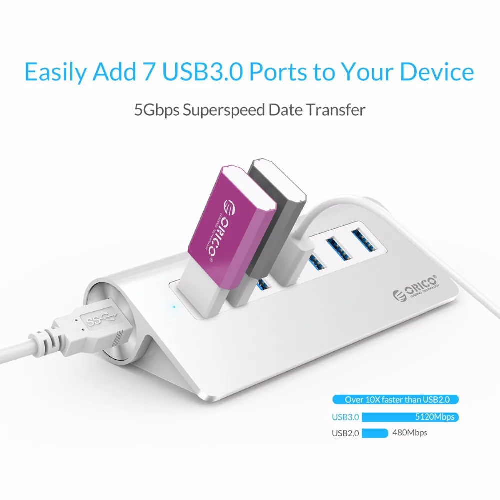 Высокоскоростной Алюминиевый Концентратор ORICO M3H7 SV с 7 портами USB 3 0 чипсет Vl812 для