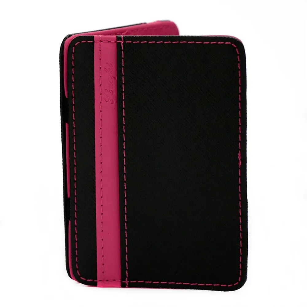Magic Wallet Money Clip Card ID Slim Light Flip Leather Purse Clamp Money Case With Elastic Band Bifold Business Leather Wallet - Цвет: rose red