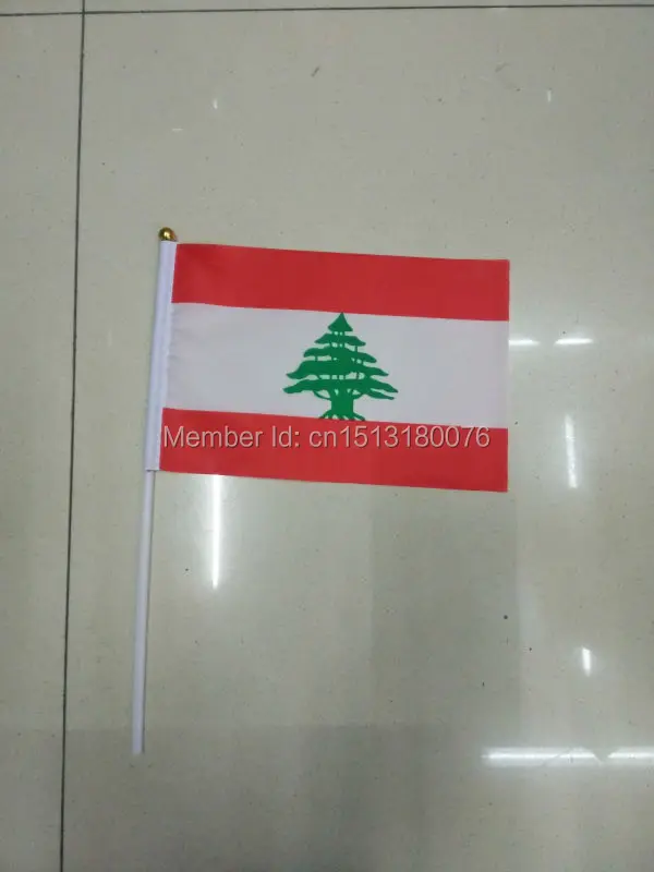 

World National Flag Lebanon 14 * 21cm hand wave flags 100pcs / bag with plastic flagpole Polyester Printing banner