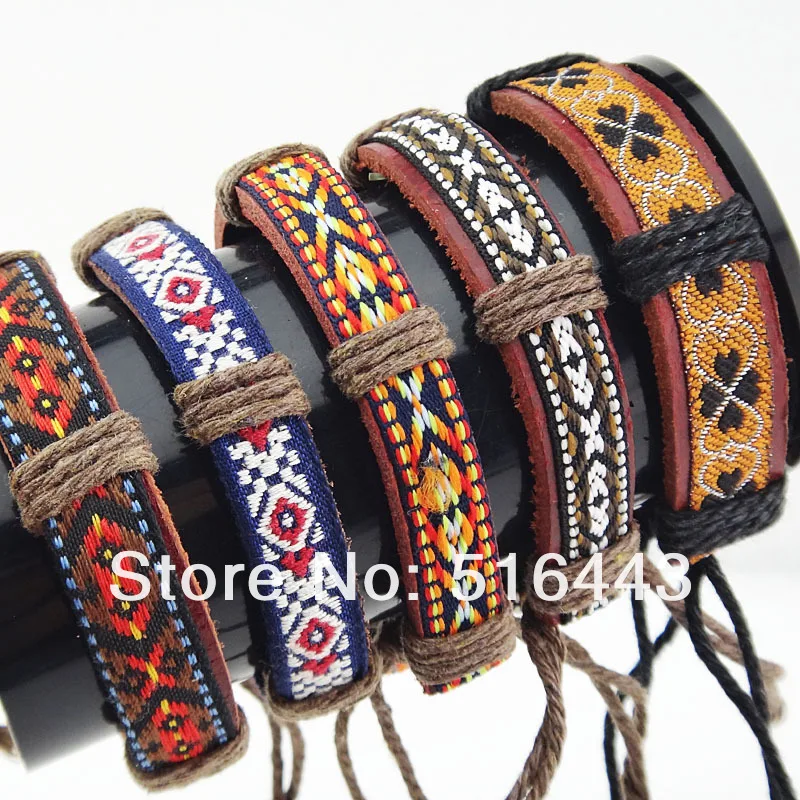 Браслеты из ткани и кожи с винтажной вышивкой для мужчин женщин 24 шт.|bangles for