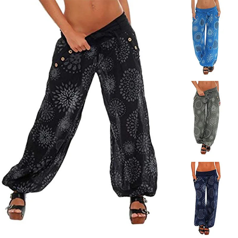Шаровары для женщин и девушек разноцветные цветочные узоры длинные спортивные