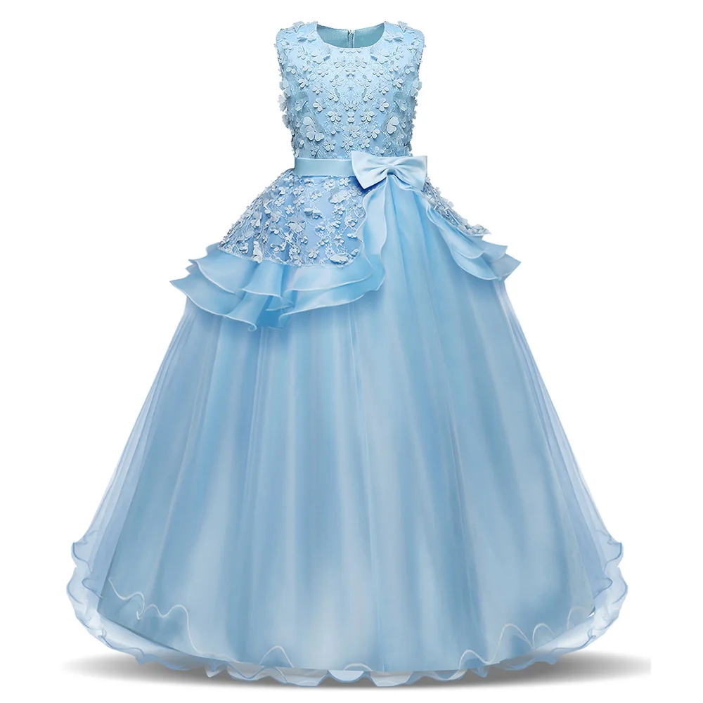 AmzBarley Girls Floral Princess Dresses Kids Sleeveless Long Wedding Party Prom Ball Gown teenager tutu dress formal clothes | Детская