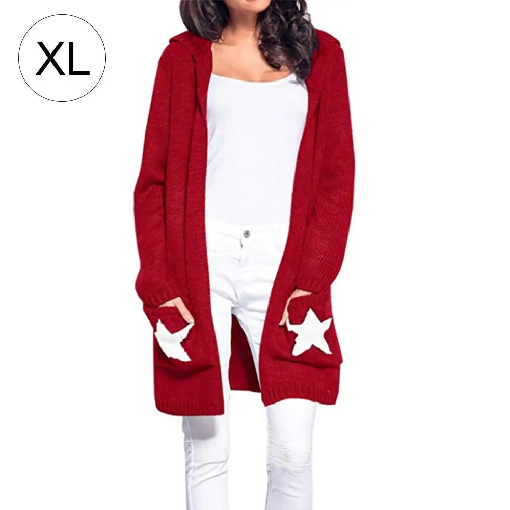 Women Wear Autumn Winter Sweater Chunky Front Open Long Sleeve Knitting Mid Hooded Cardigan Coat Casual Loose |