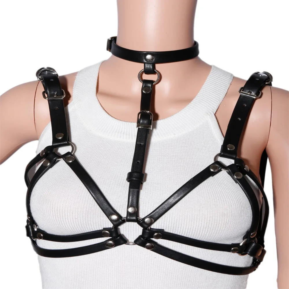 Харадзюку кожаный ремень сексуальный грудь скульптуры тела пояс панк готический