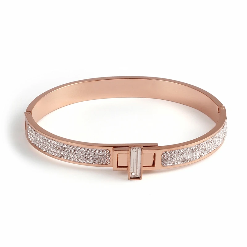 

New Arrival Stainless Steel Women Bangle Bracelets Fashion Cubic zirconia Rose Gold Bracelets Bangle Jewelry
