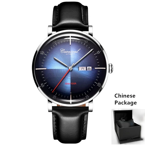 Silver blue C8894 C Роскошные брендовые швейцарские карнавальные механические часы MIYOTA, мужские водонепроницаемые часы с кожаным ремешком, мужские часы, часы reloj hombre - Цвет: Silver blue C8894 C